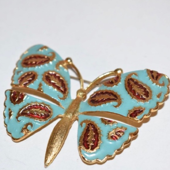 Vintage Jewelry - Vintage green/blue enamel butterfly Brooch